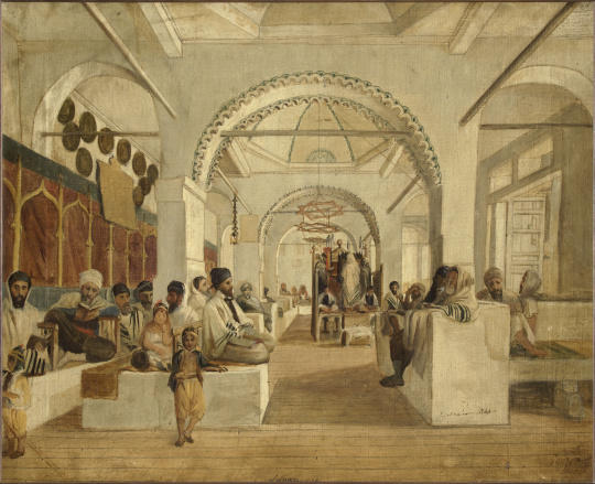 Painting of the Sanya Synagogue de Constantine of Algiers by Hervé Lewandowski, 1841. (c) Musée d’art et d’histoire du Judaïsme