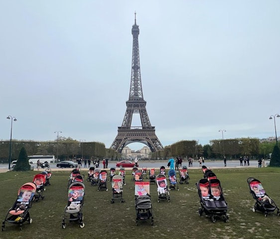 French Jews Rally with Poignant Stroller Display to Highlight Israeli Child Hostages