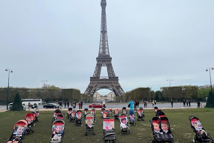 French Jews Rally with Poignant Stroller Display to Highlight Israeli Child Hostages