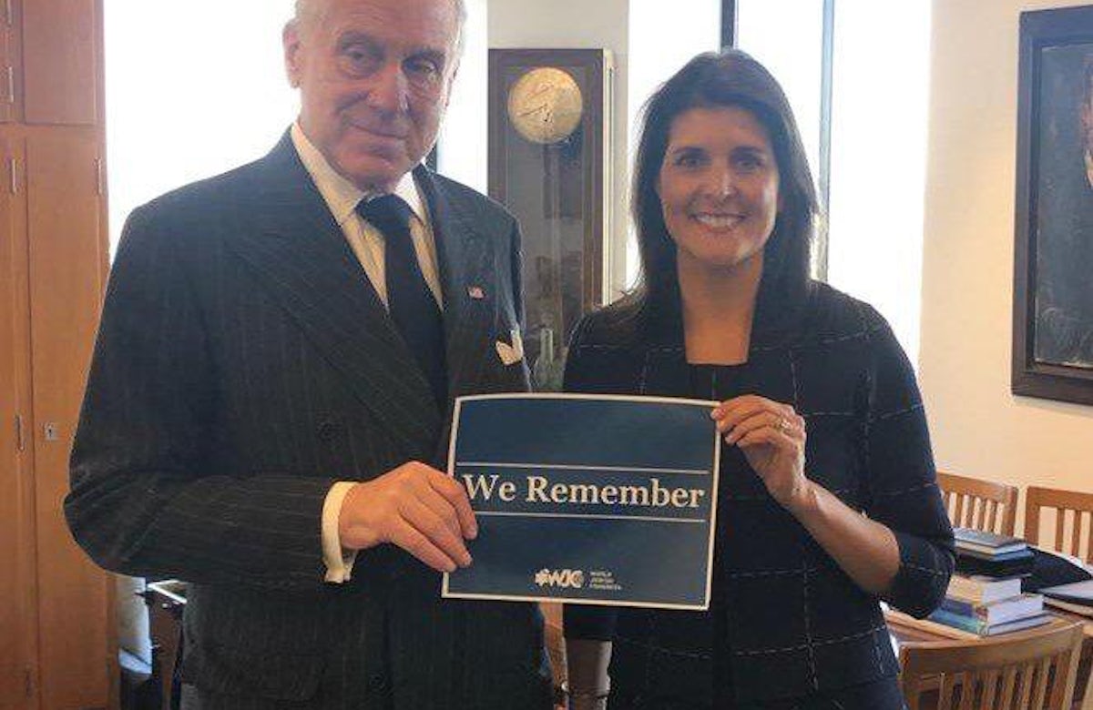 Former US Ambassador to the UN H.E. Nikki Haley to be honored with prestigious WJC Theodor Herzl Award