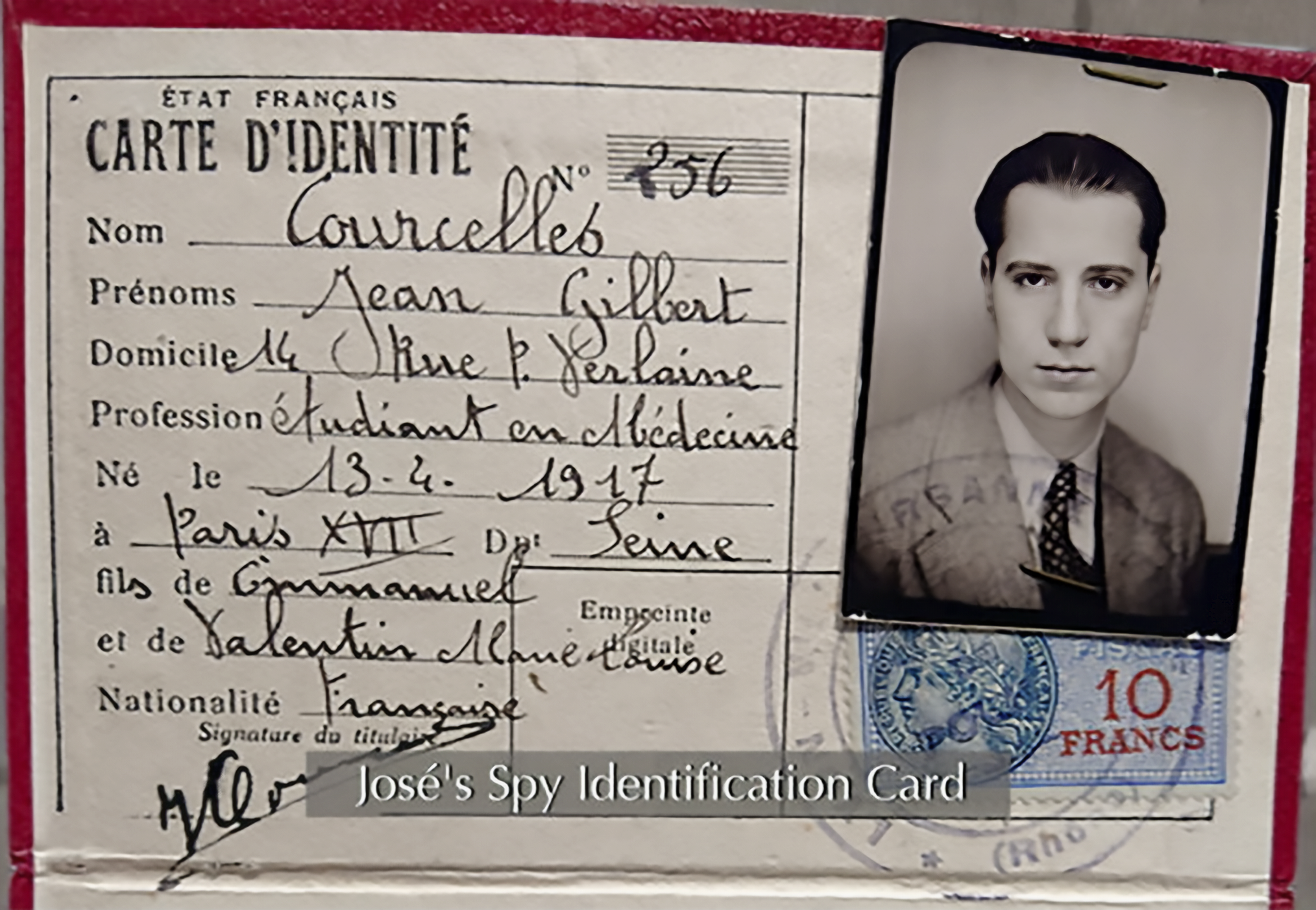 José Aboulker's False identification paper during World War II.