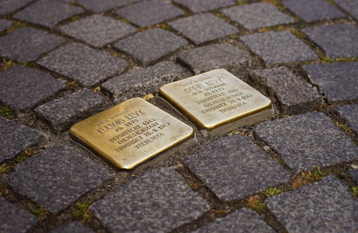 Dozens of stolpersteine installed on Berlin streets in memory of Jews murdered in Holocaust