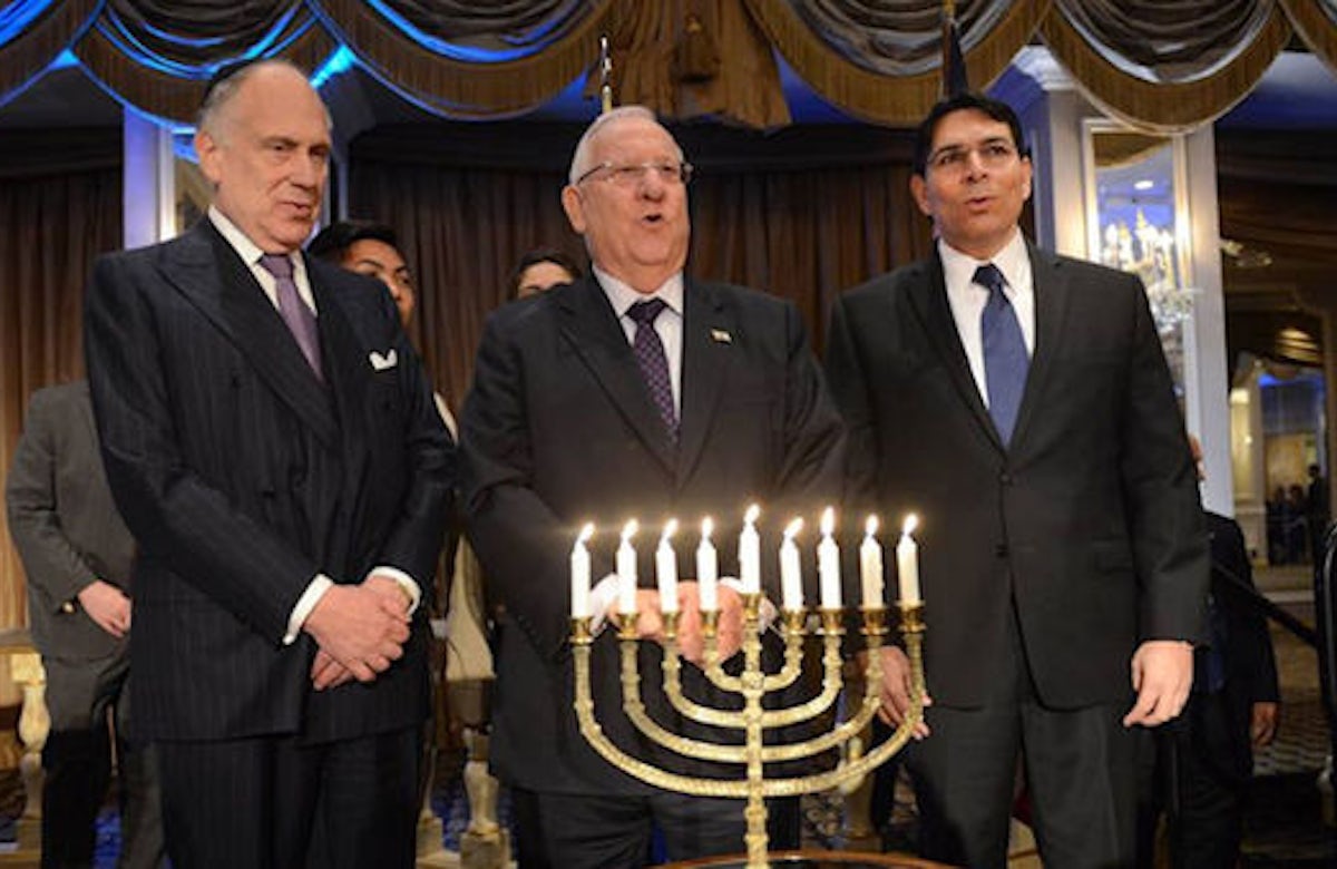 President of Israel, World Jewish Congress head light Hanukkah candles in New York