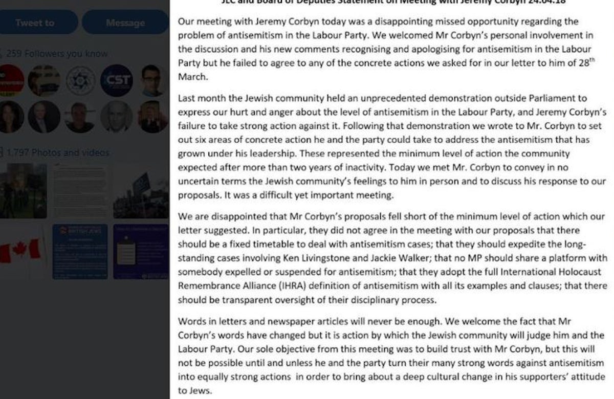 World Jewish Congress stands with British Jews in demanding Labor leader Corbyn turn words into actions to combat anti-Semitism in party